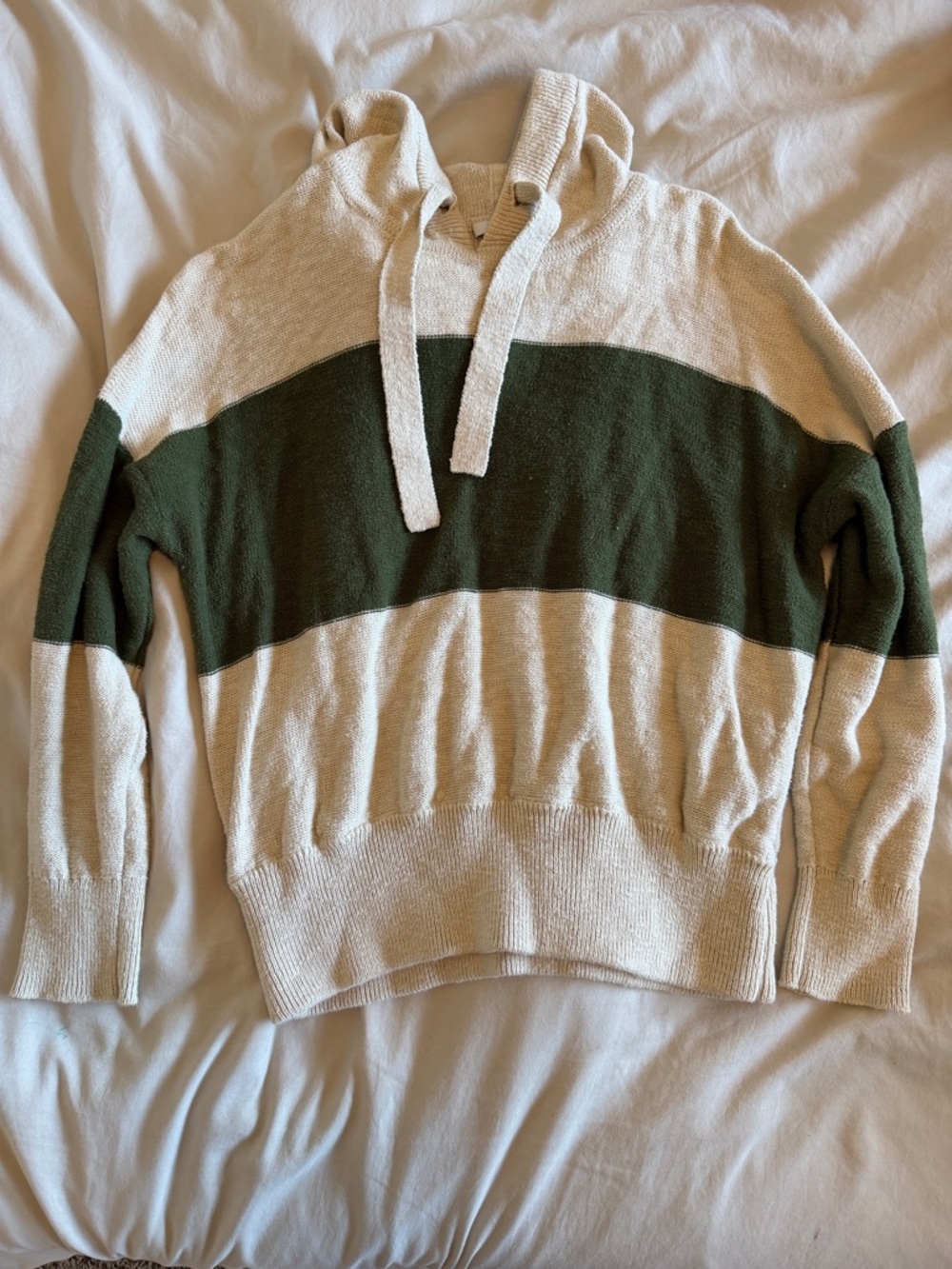 Madewell Cream and Dark Green Striped Crewneck Hoodie
